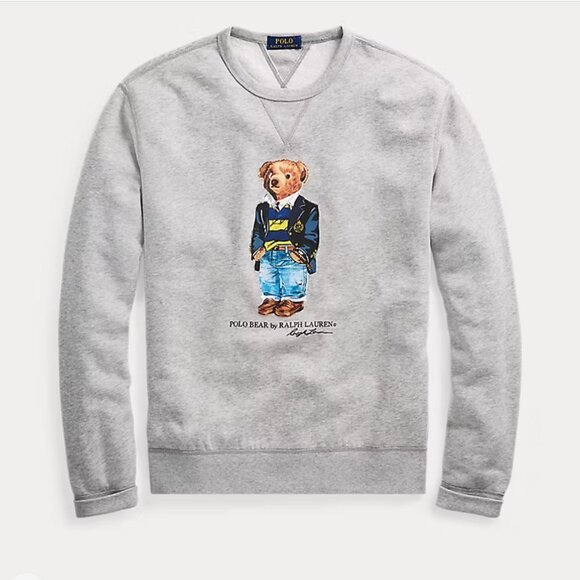POLO RALPH LAUREN Preppy Bear Fleece Sweatshirt Gray Size M - Picture 1 of 8